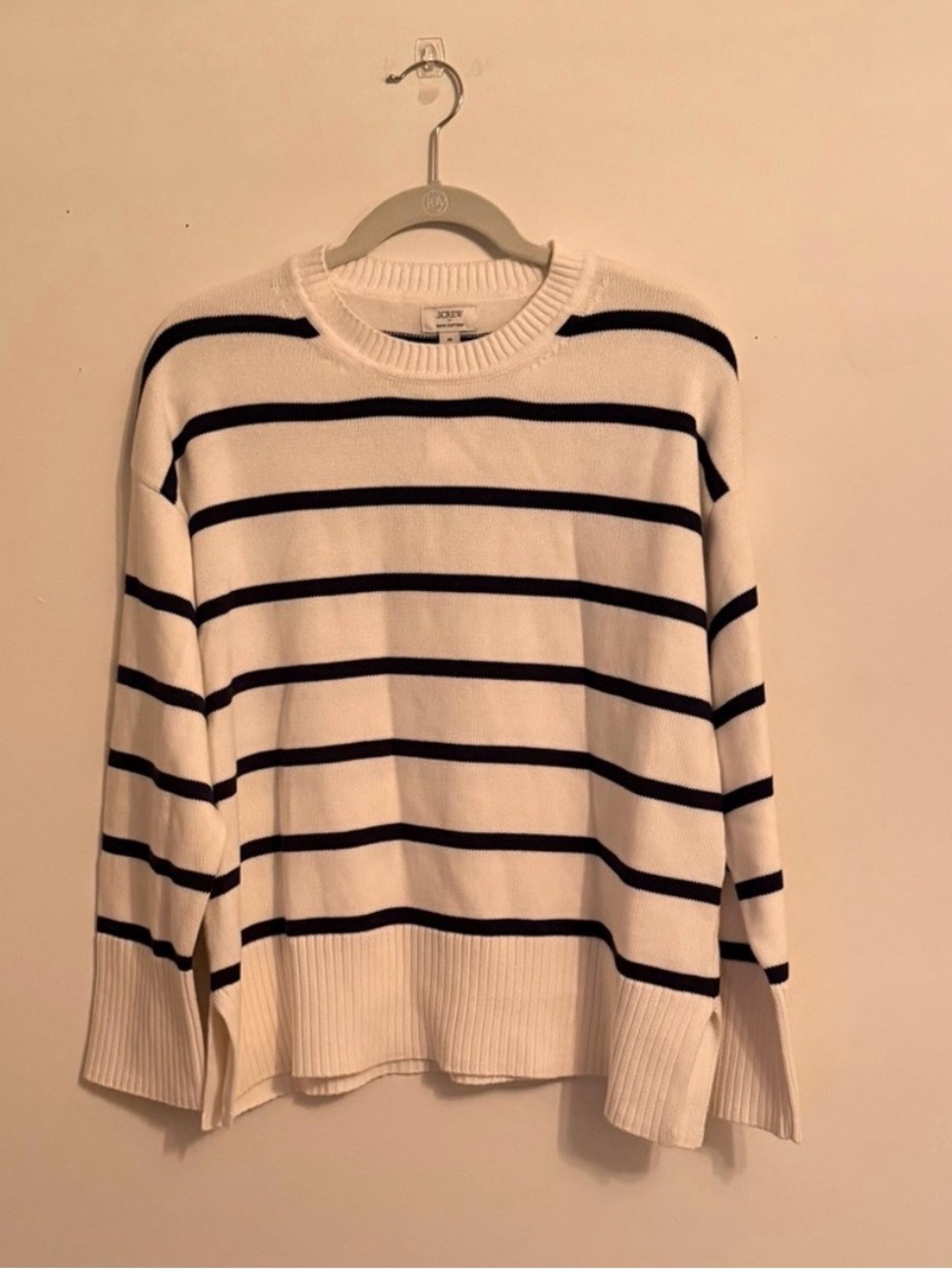 J. Crew Cream and Navy Striped Crewneck Sweater - Picture 3 of 5